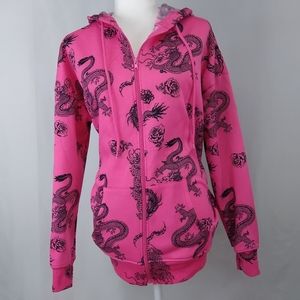 Streetwear Society Hot Pink Dragon Fleece Hoodie Sweatshirt M L